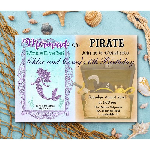 ANY AGE _ Mermaid or Pirate Birthday Invitation