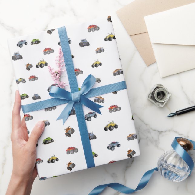 Any age monster truck boy birthday gift wrapping paper (Gifting)