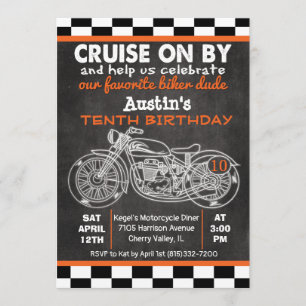 ANY AGE Motorcycle Birthday Chalkboard Invitation
