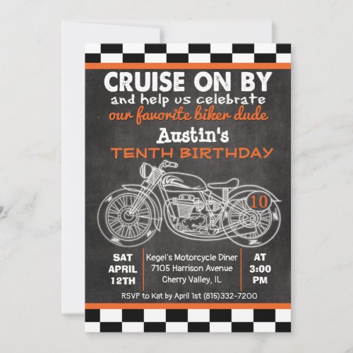 ANY AGE Motorcycle Birthday Chalkboard Invitation