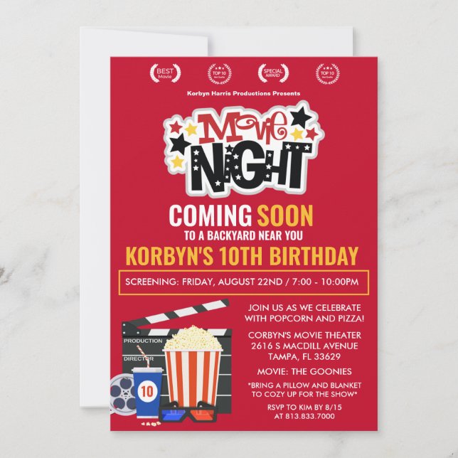 ANY AGE - Movie Night Birthday Invitation (Front)