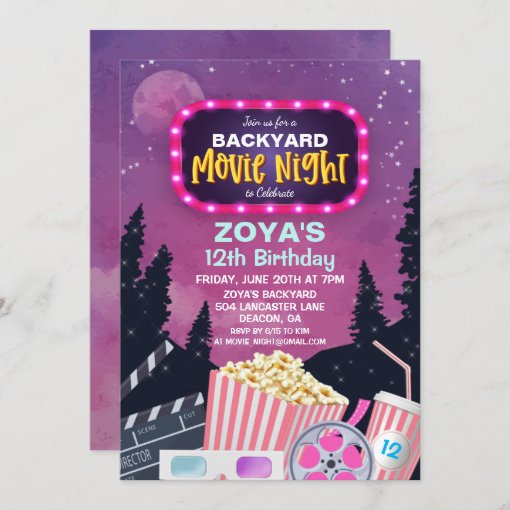 ANY AGE - Movie Night Birthday Invitation | Zazzle