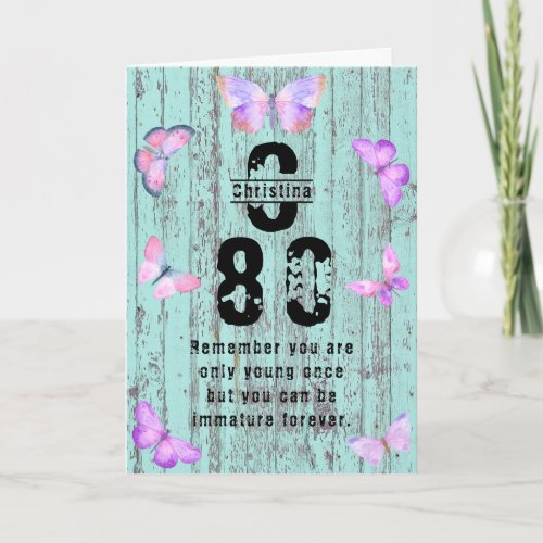 Any Age Name Monogram Funny 80th Birthday Greeting Card