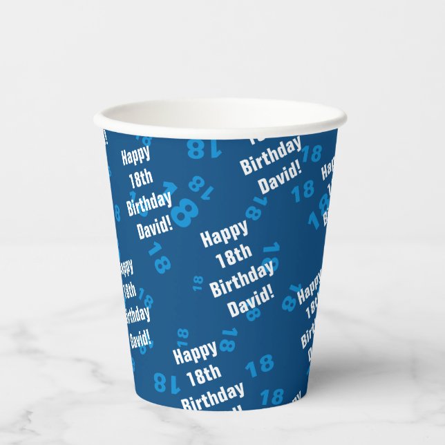 Any age & name personalized happy birthday paper cups (Front)