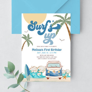 ANY AGE Navy Boy Surf's Up Surfing Birthday Invitation