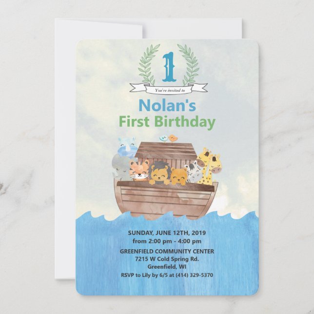 ANY AGE - Noah's Ark Birthday Invitation (Front)
