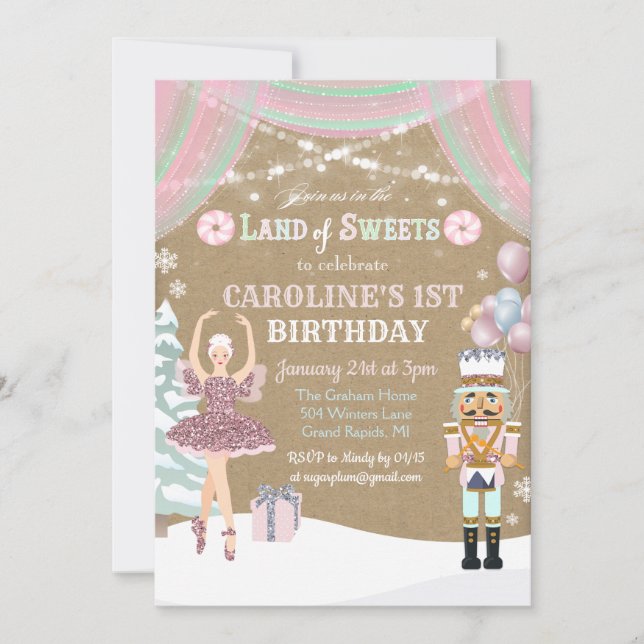 ANY AGE - Nutcracker Sugar Plum Birthday Invite (Front)