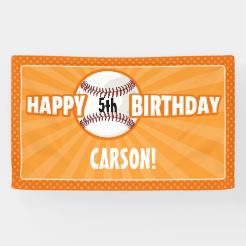 Any Age Orange Baseball Birthday Banner