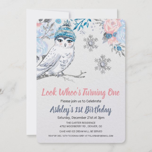 ANY AGE - Owl Floral Birthday Invitation (Front)