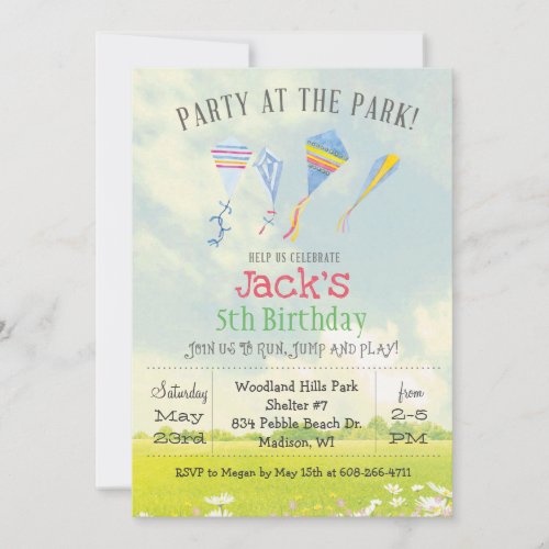 ANY AGE Party at the Park Kite Birthday Invitation