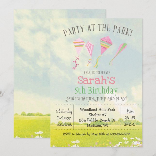 ANY AGE Party at the Park Kite Birthday Invitation (Front/Back)