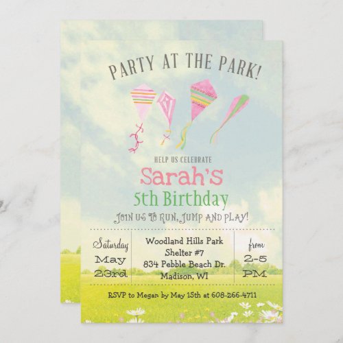 ANY AGE Party at the Park Kite Birthday Invitation