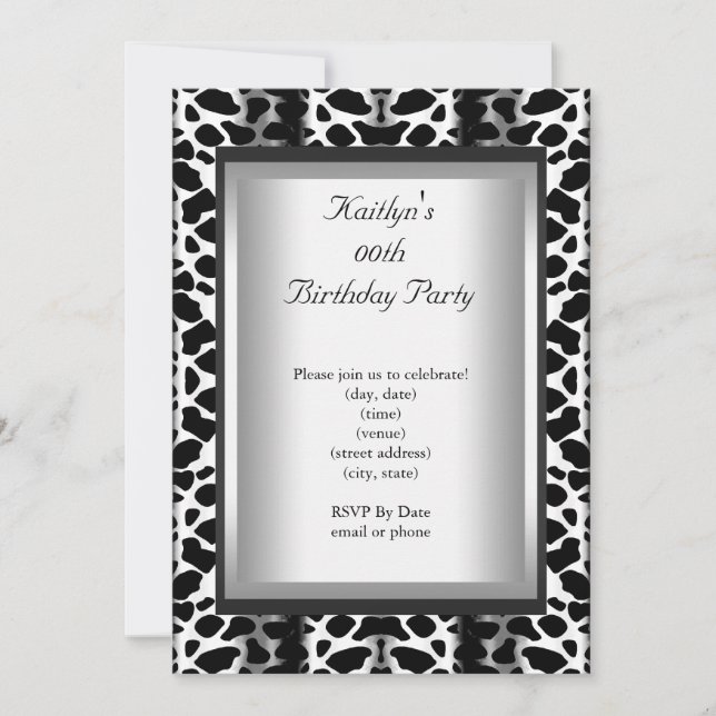 Any Age Party Birthday Black White Cow Animal Invitation (Front)