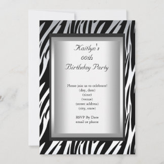 Any Age Party Birthday Black White Zebra Animal Invitation