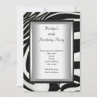 Any Age Party Birthday Black White Zebra Animal Invitation