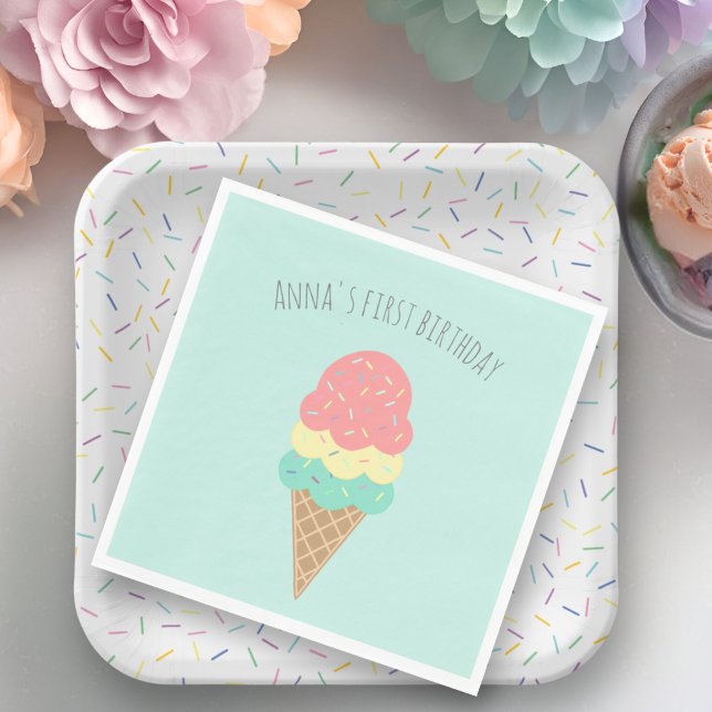 Any age personalized ice cream birthday napkins (Creator Uploaded)