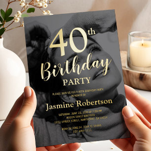 Any Age Photo Birthday Party Gold Foil Invitation