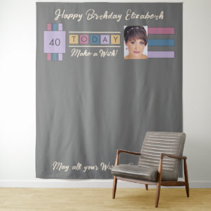 Any age photo brown grey birthday party tapestry