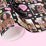 Any Age Photo Collage Birthday Balloon Pink Wrapping Paper<br><div class="desc">Make your birthday gift extra special with this personalized celebration wrapping paper. This seamless pattern features a stylish script type and three of your favorite photos, surrounded by colorful circles and balloons. This design comes in pink, black and a gold color, but other colorways are available. It's easy to replace...</div>