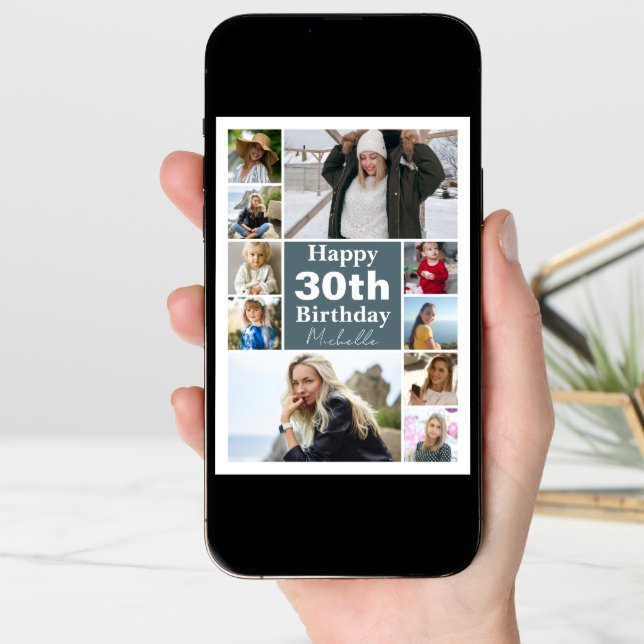 Any Age Photo Collage Folded Birthday Greeting Card (Front Digital)