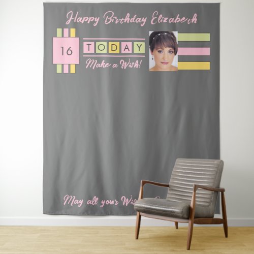 Any age photo grey birthday party backdrop