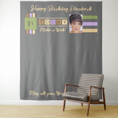 Any age photo grey lilac birthday party backdrop