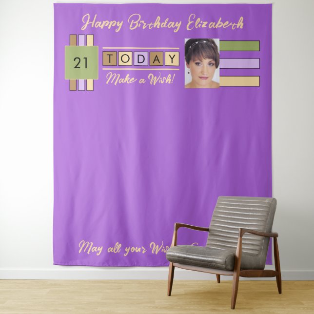 Any age photo purple birthday party backdrop (In Situ)