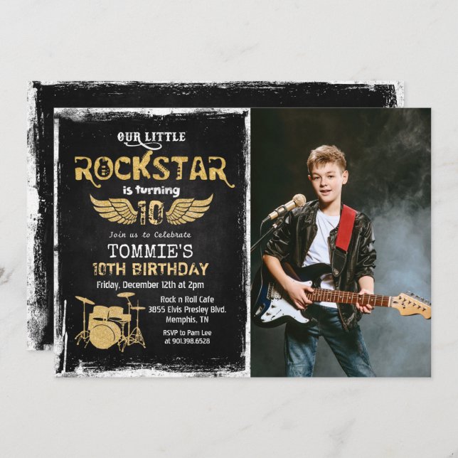 ANY AGE - Photo Rockstar Birthday Invitation (Front/Back)