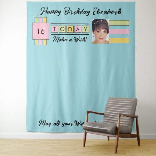 Any age photo turquoise birthday party backdrop
