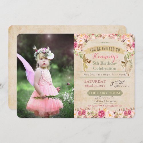 ANY AGE _ Photo Vintage Fairy Birthday Invitation