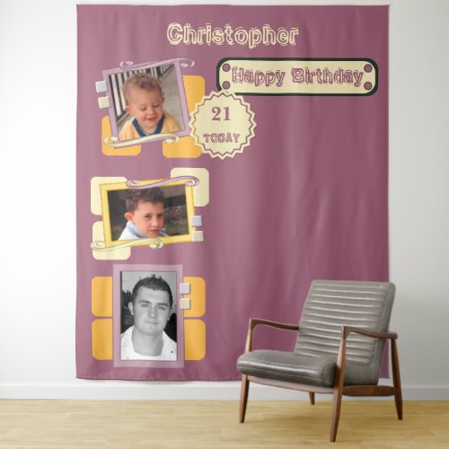 Any age photos 21st burgundy party backdrop