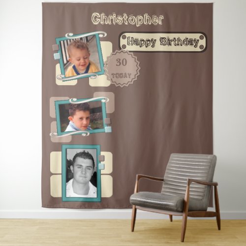 Any age photos 30th brown party backdrop