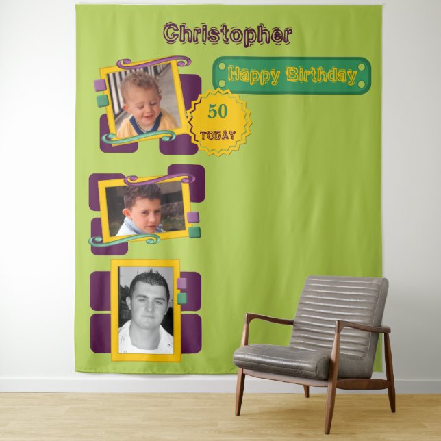 Any age photos 50th green party backdrop (In Situ)