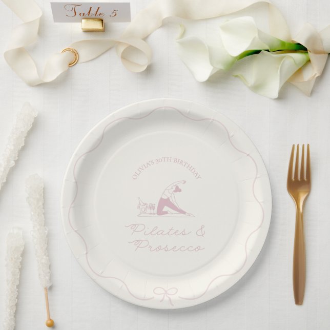Any age pilates and prosecco birthday paper plates (Wedding)