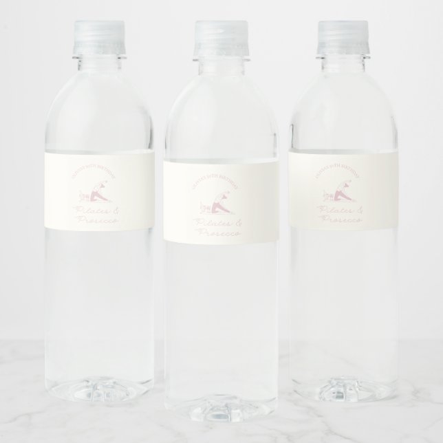 Any age pilates and prosecco birthday water bottle label (Bottles)