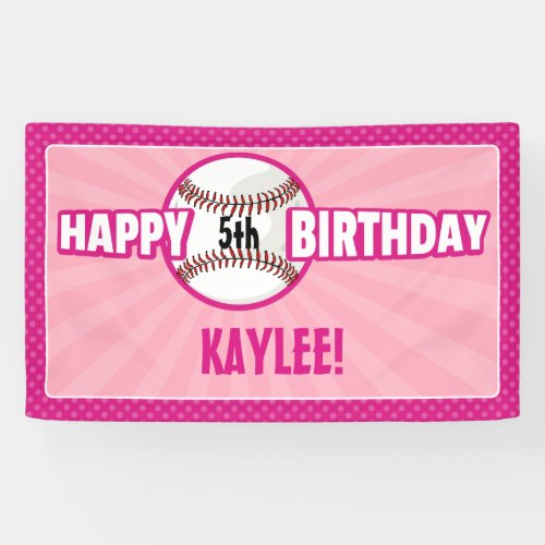 Any Age Pink Baseball Birthday Banner