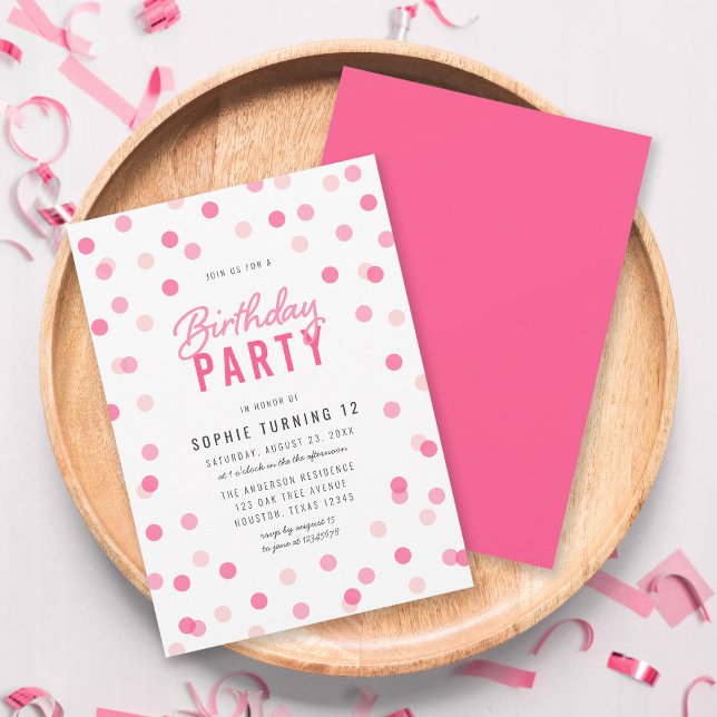 Any Age Pink Confetti Birthday Party Invitation (Creator Uploaded)