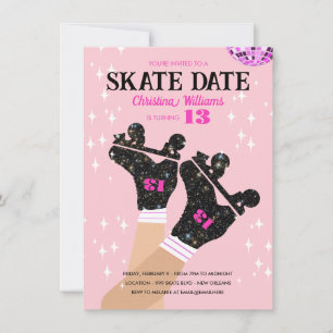 Any Age Pink Disco Roller Skate Birthday Invitation