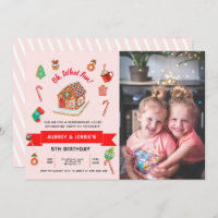 Any Age Pink Gingerbread House Christmas Birthday  Invitation