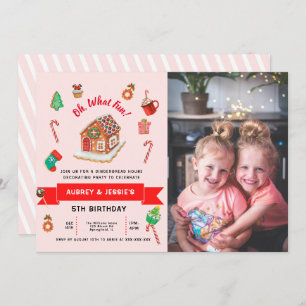 Any Age Pink Gingerbread House Christmas Birthday Invitation