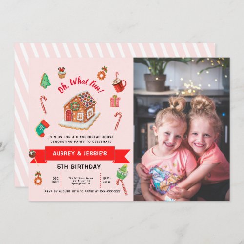 Any Age Pink Gingerbread House Christmas Birthday  Invitation