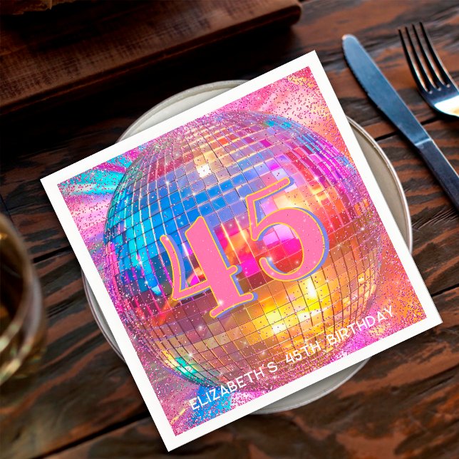 Any Age Pink Glitter Custom Disco Ball Birthday Napkins (Creator Uploaded)