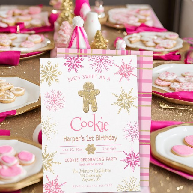 Any Age Pink Gold Plaid Cookie Decorating Birthday Invitation (Creator Uploaded)