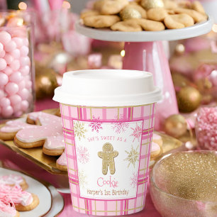 Any Age Pink Gold Plaid Sweet As A Cookie Birthday Paper Cups