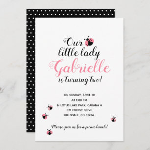 ANY AGE pink ladybug BIRTHDAY PARTY picnic Invitation