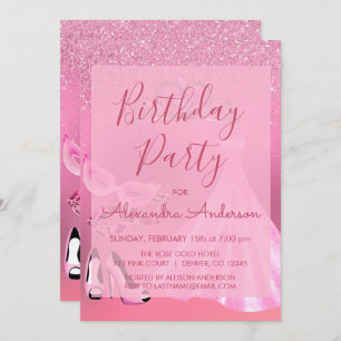 Any Age Pink Masquerade Birthday Party Invitation