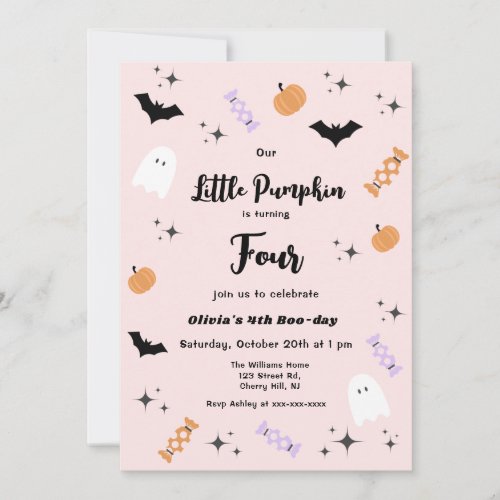 Any Age Pink Our Little Pumpkin Halloween Birthday Invitation