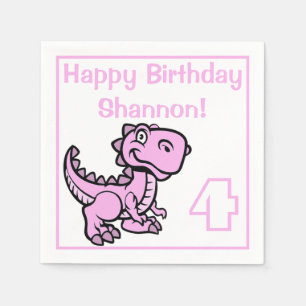 Any Age Pink T Rex Dinosaur Birthday Napkins