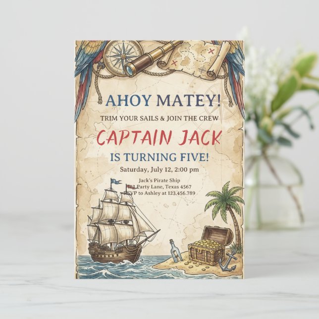 ANY AGE - Pirate Birthday Party Invitation (Standing Front)