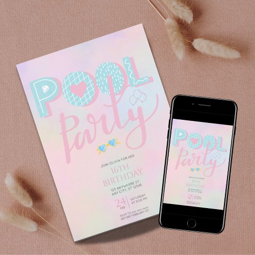 Any age pool party birthday invitation